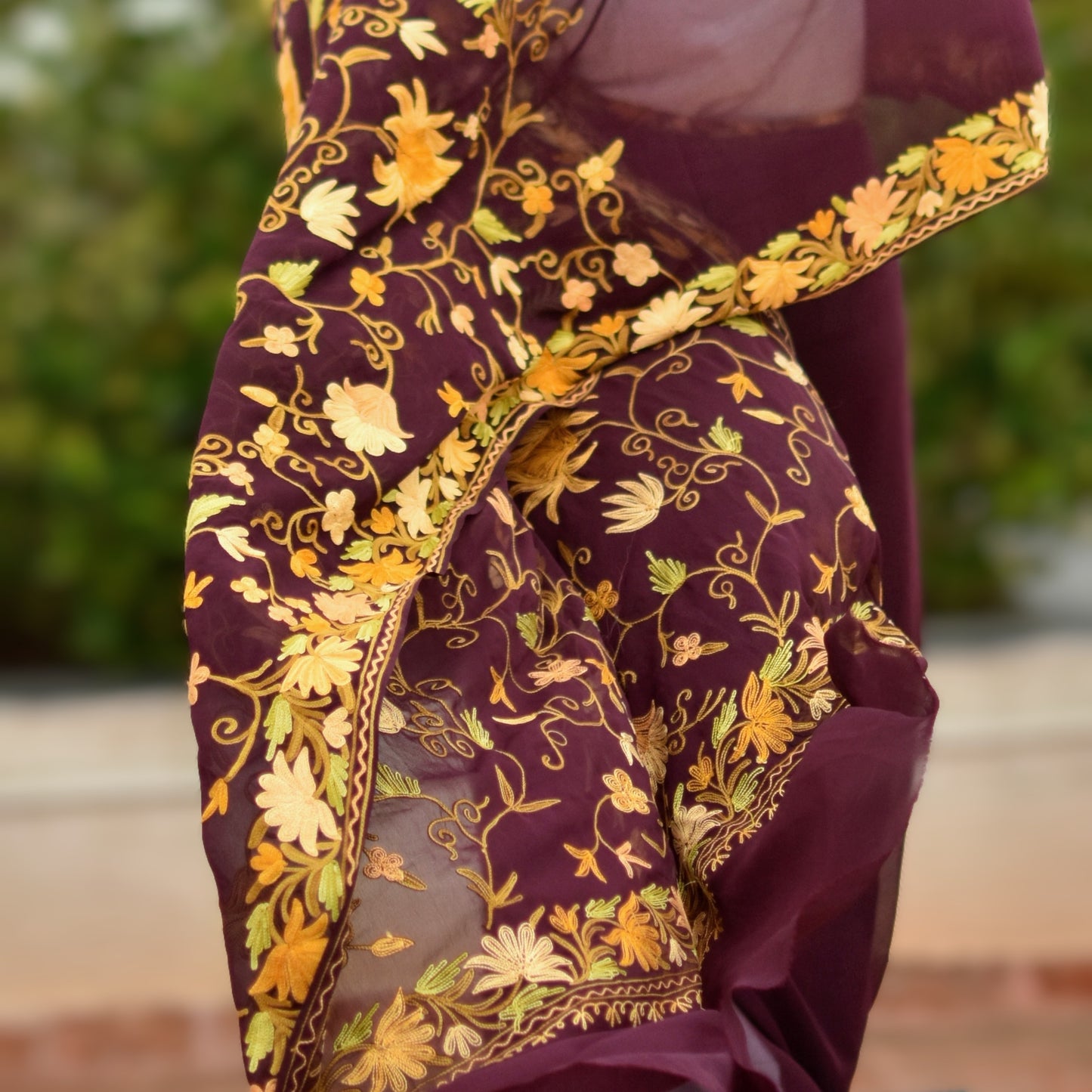 Aariwork Wine Saree