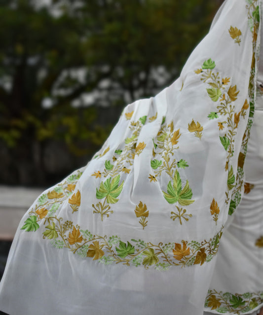 Cream Kashmiri Aariwork Saree