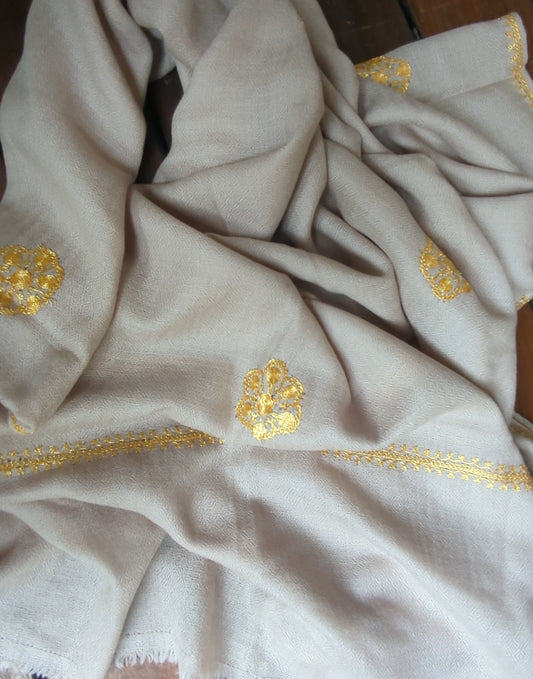 Gray Pashmina Kashmiri Stole-Zariwork