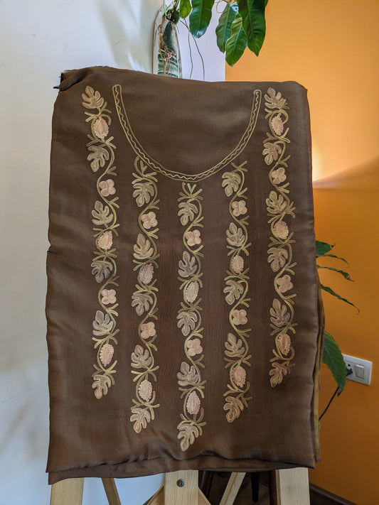 Yoke Aariwork Silk Suits (Unstitched)