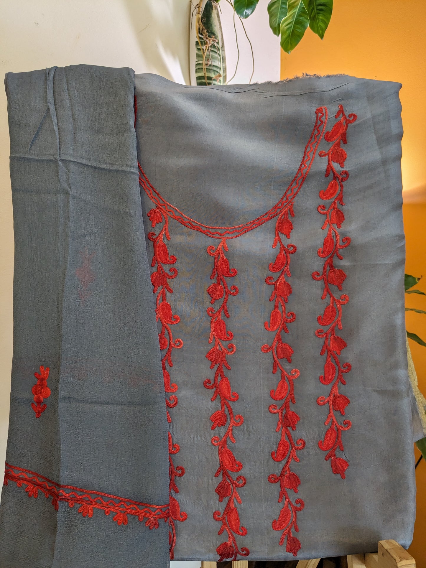 Yoke Aariwork Silk Suits (Unstitched)