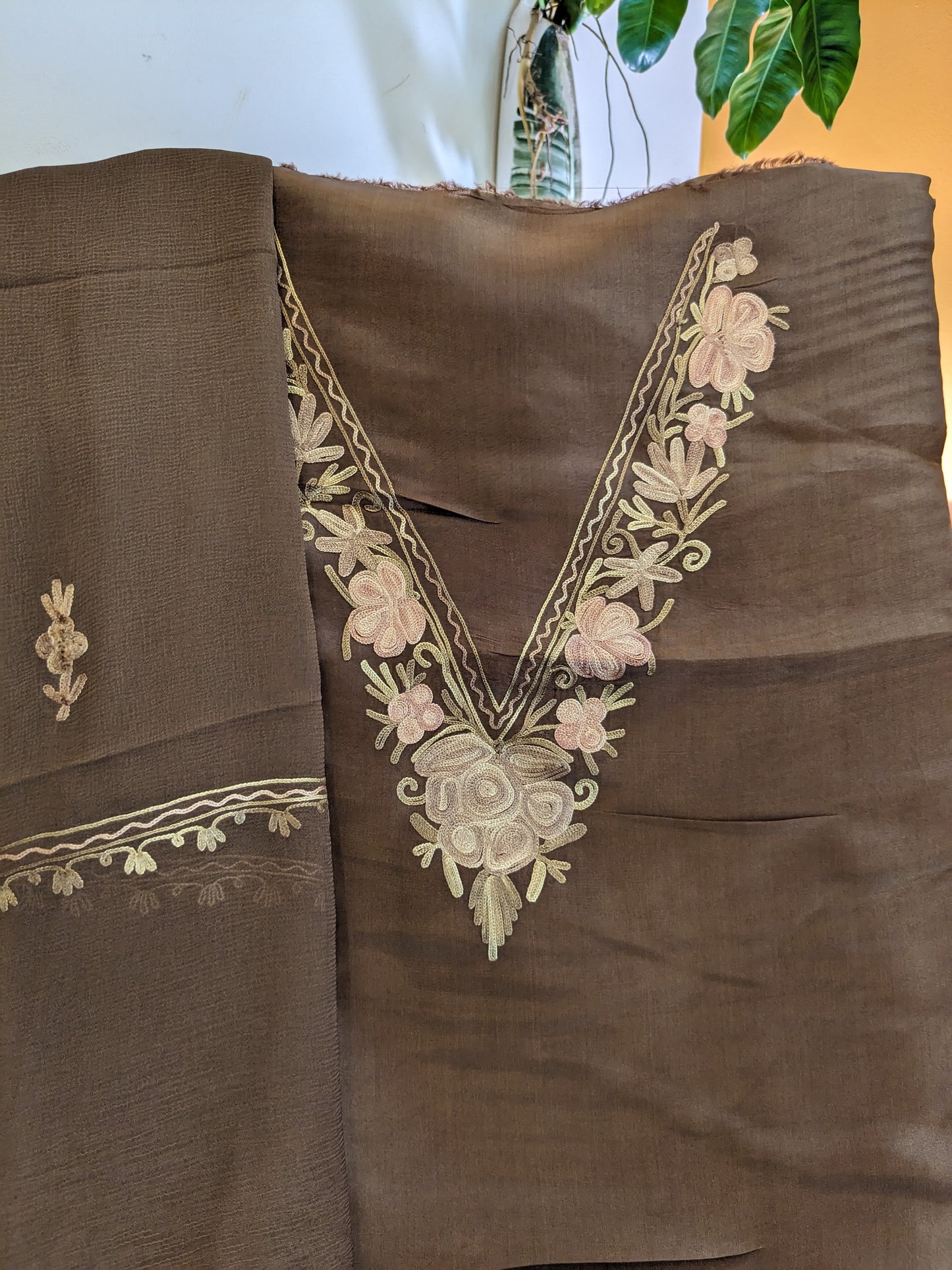V-Neck Kashmiri Silk Suits (Unstitched)