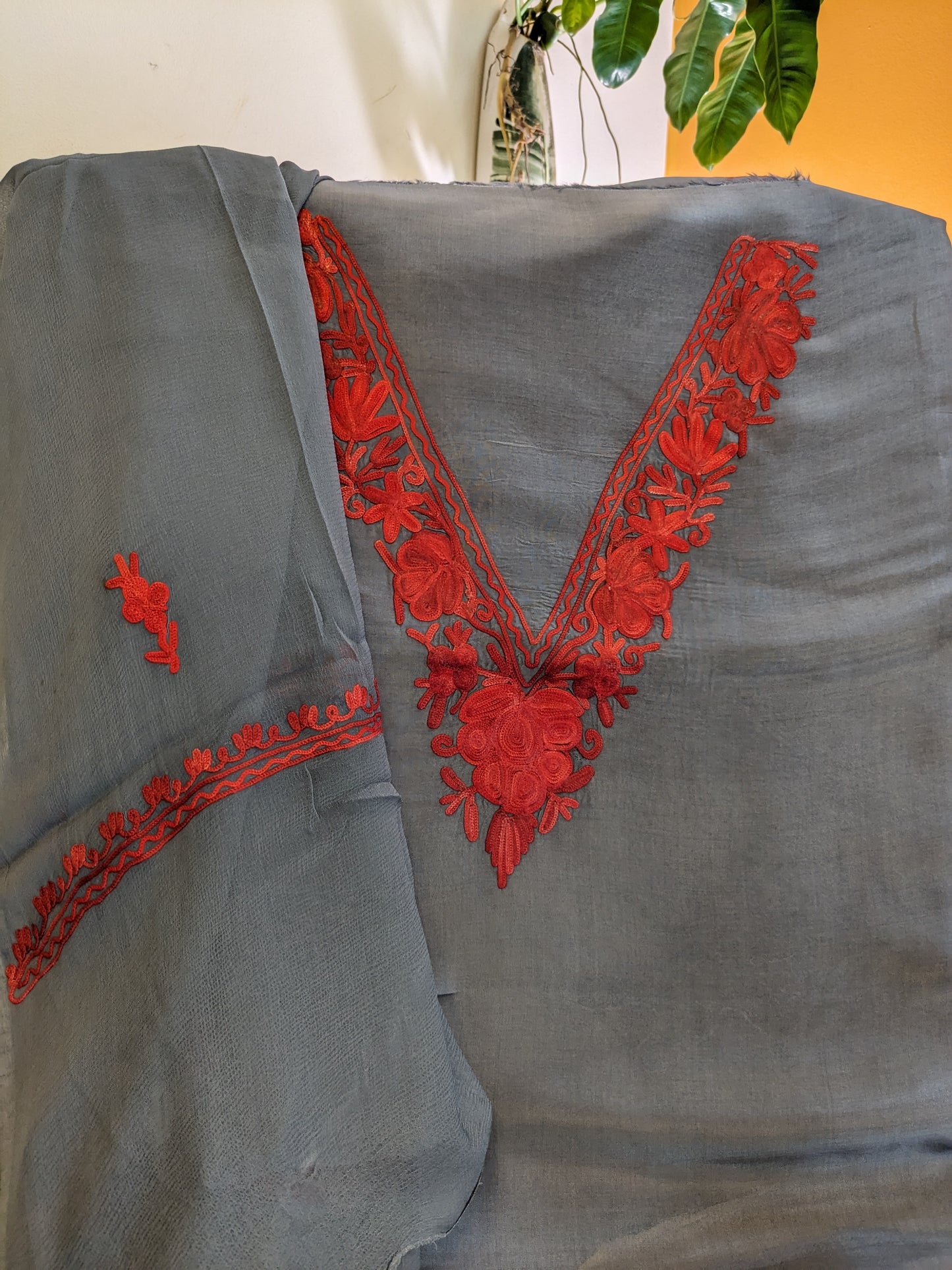 V-Neck Kashmiri Silk Suits (Unstitched)