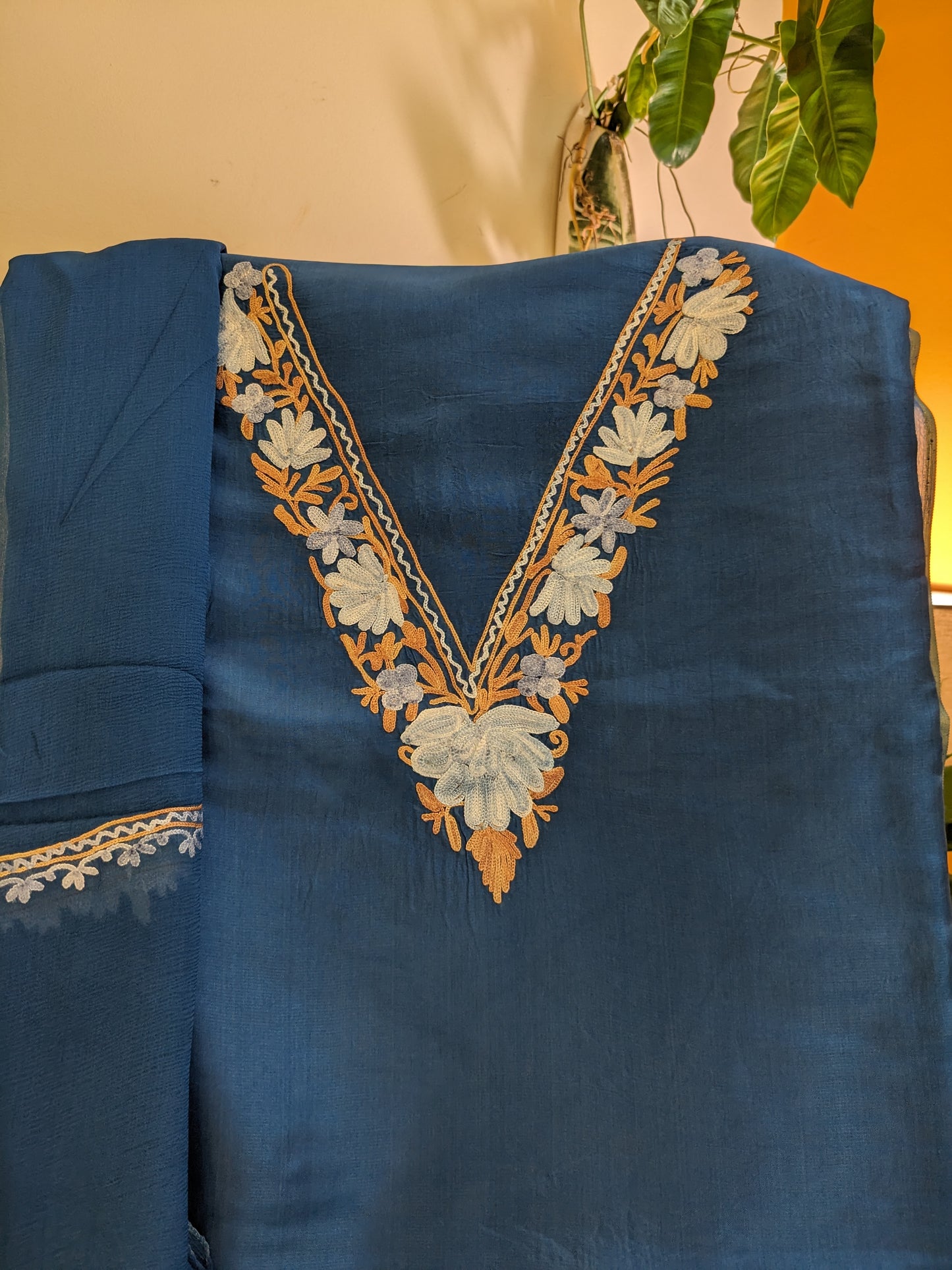 V-Neck Kashmiri Silk Suits (Unstitched)