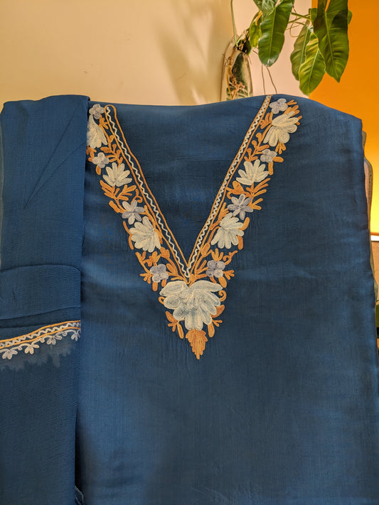 V-Neck Kashmiri Silk Suits (Unstitched)