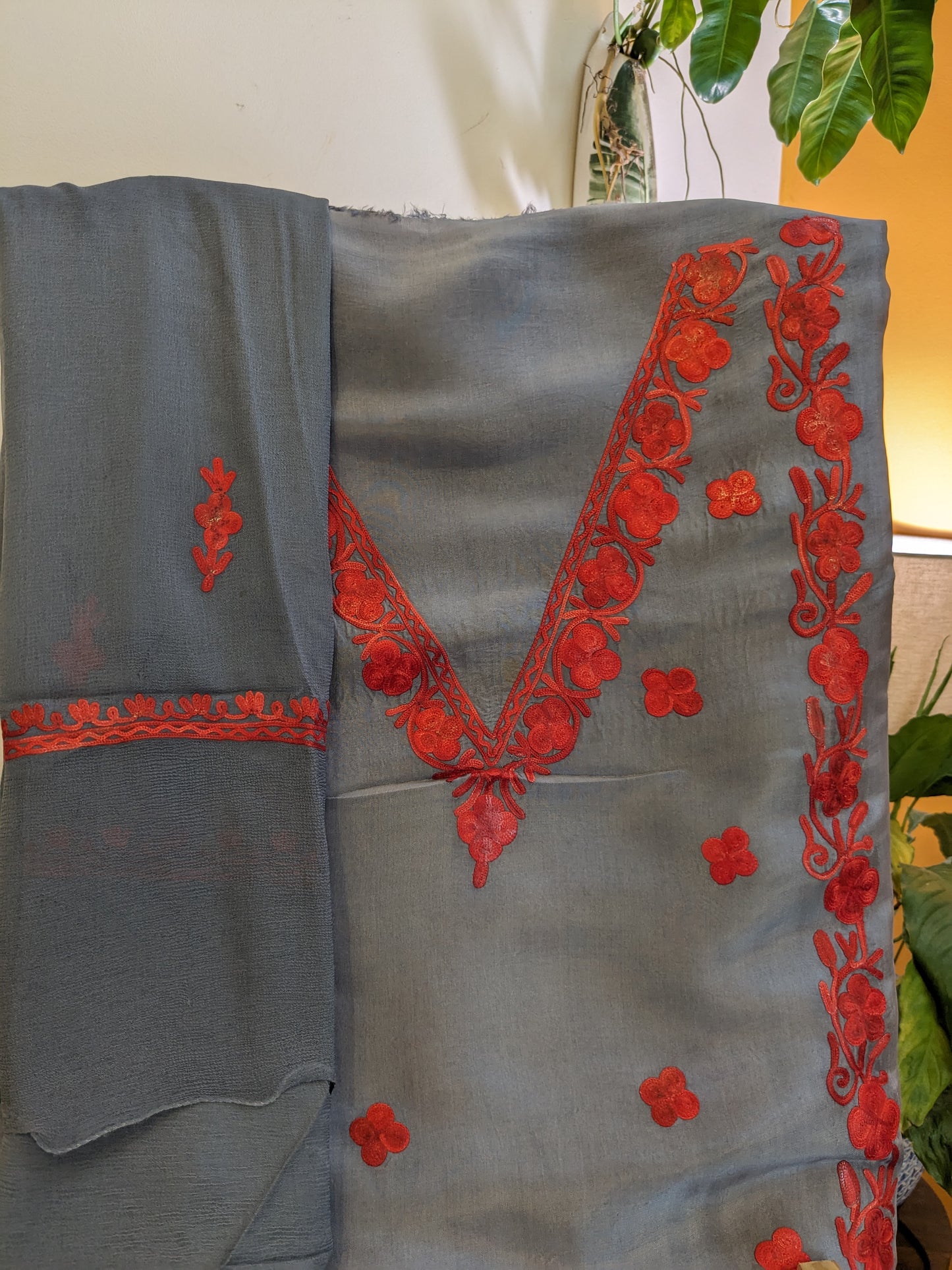 V-Neck Kashmiri Silk Suits (Unstitched)