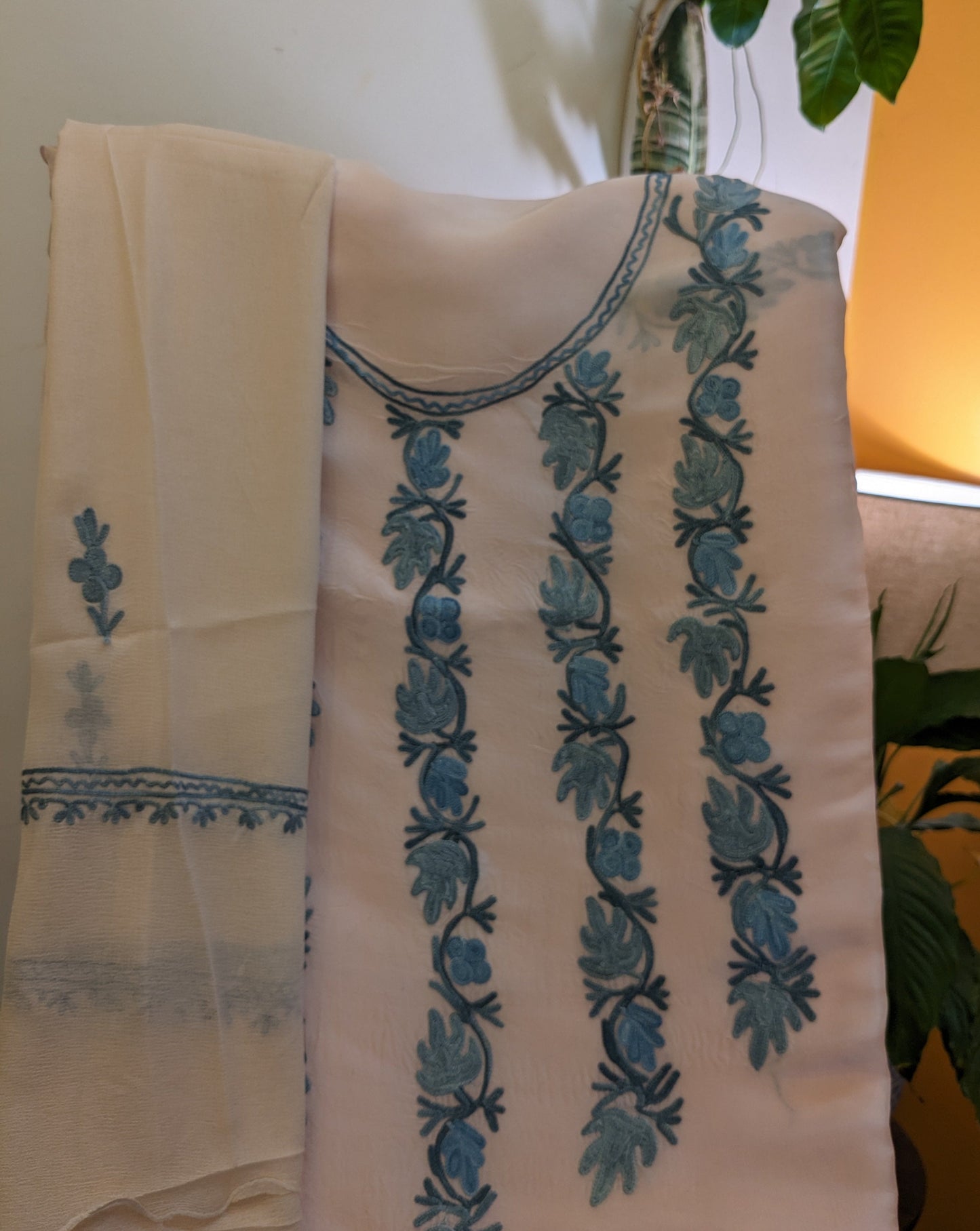 Yoke Aariwork Silk Suits (Unstitched)