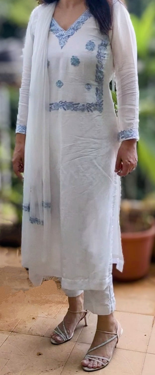 V-Neck Kashmiri Silk Suits (Unstitched)