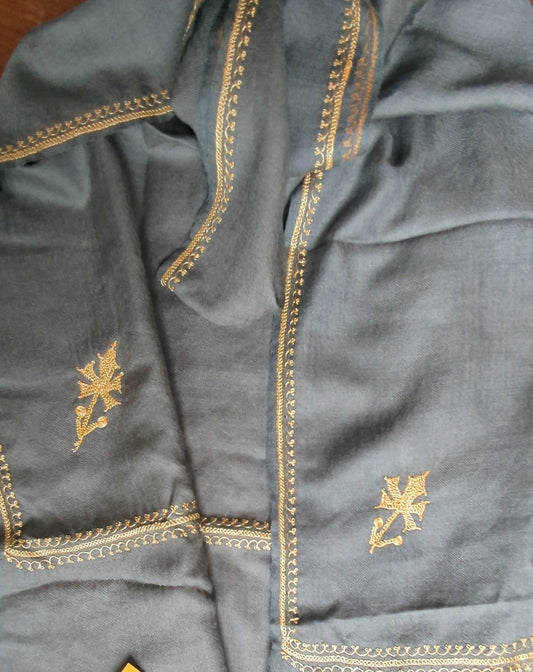 Gray Cashmere Kashmiri Stole-Zariwork
