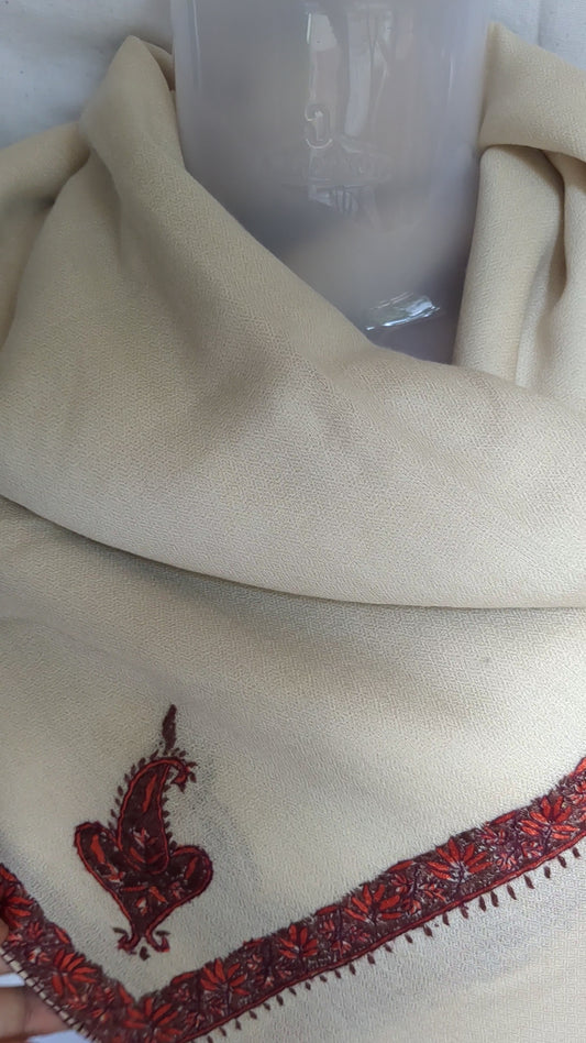 Cream Cashmere Sozn Kashmiri Shawl