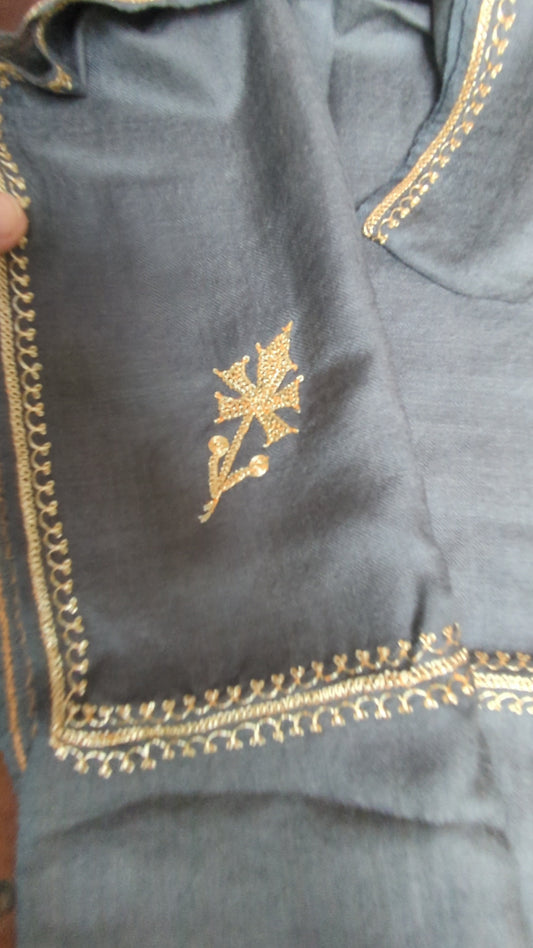 Gray Cashmere Kashmiri Stole-Zariwork