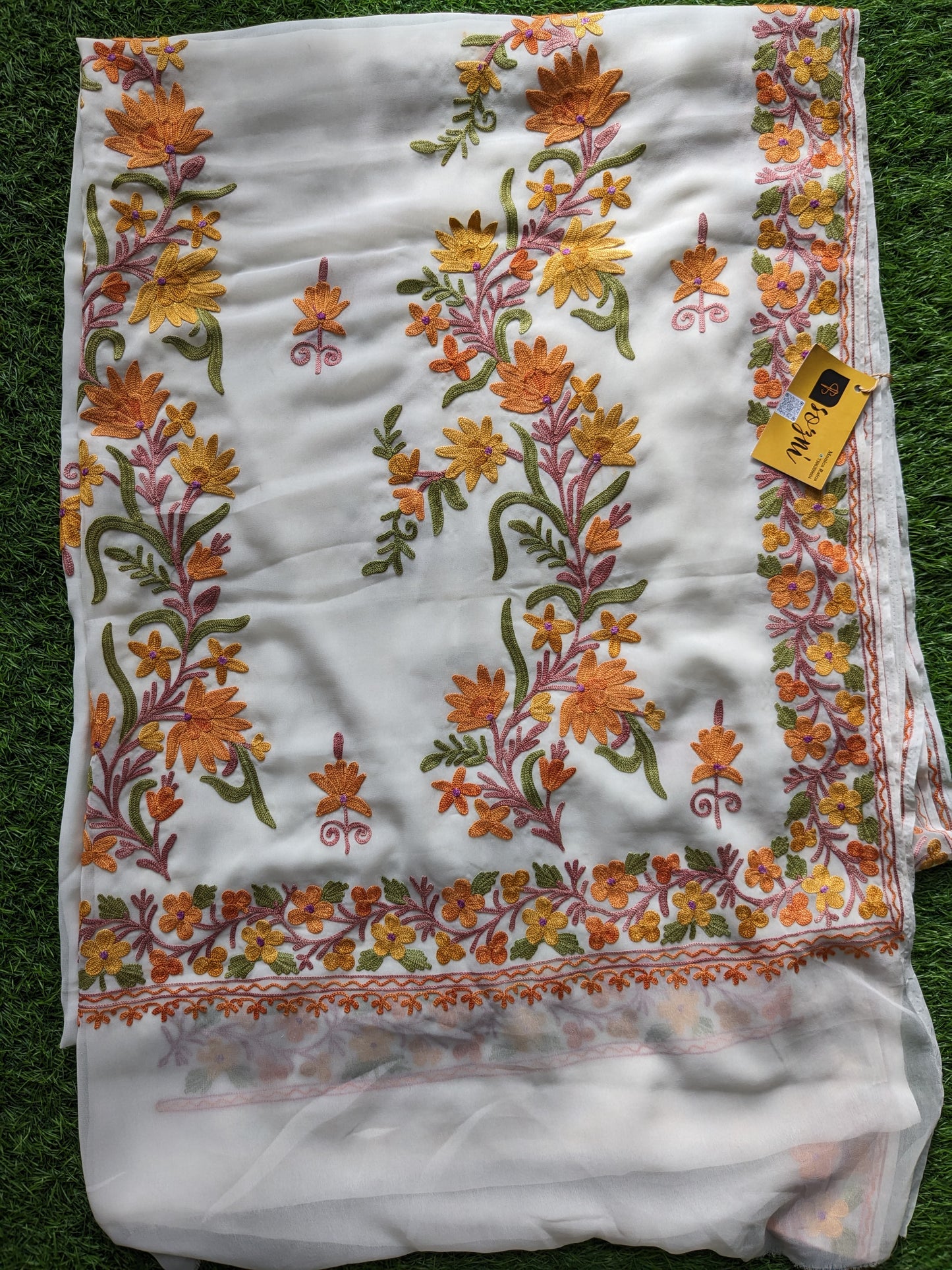 White Aariwork Saree