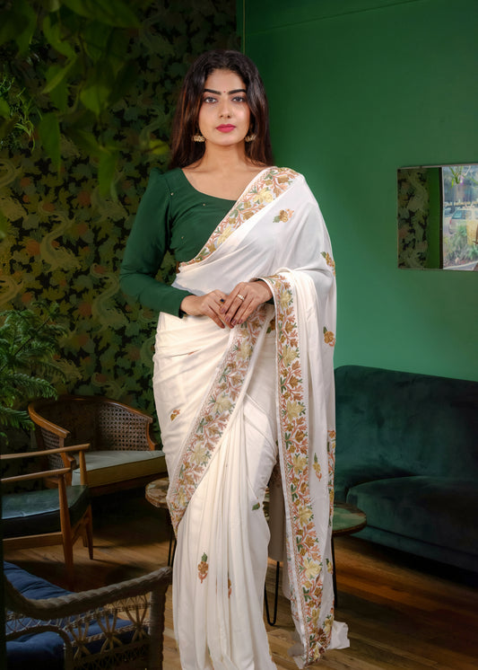 Crepe Kashmiri Aariwork Saree