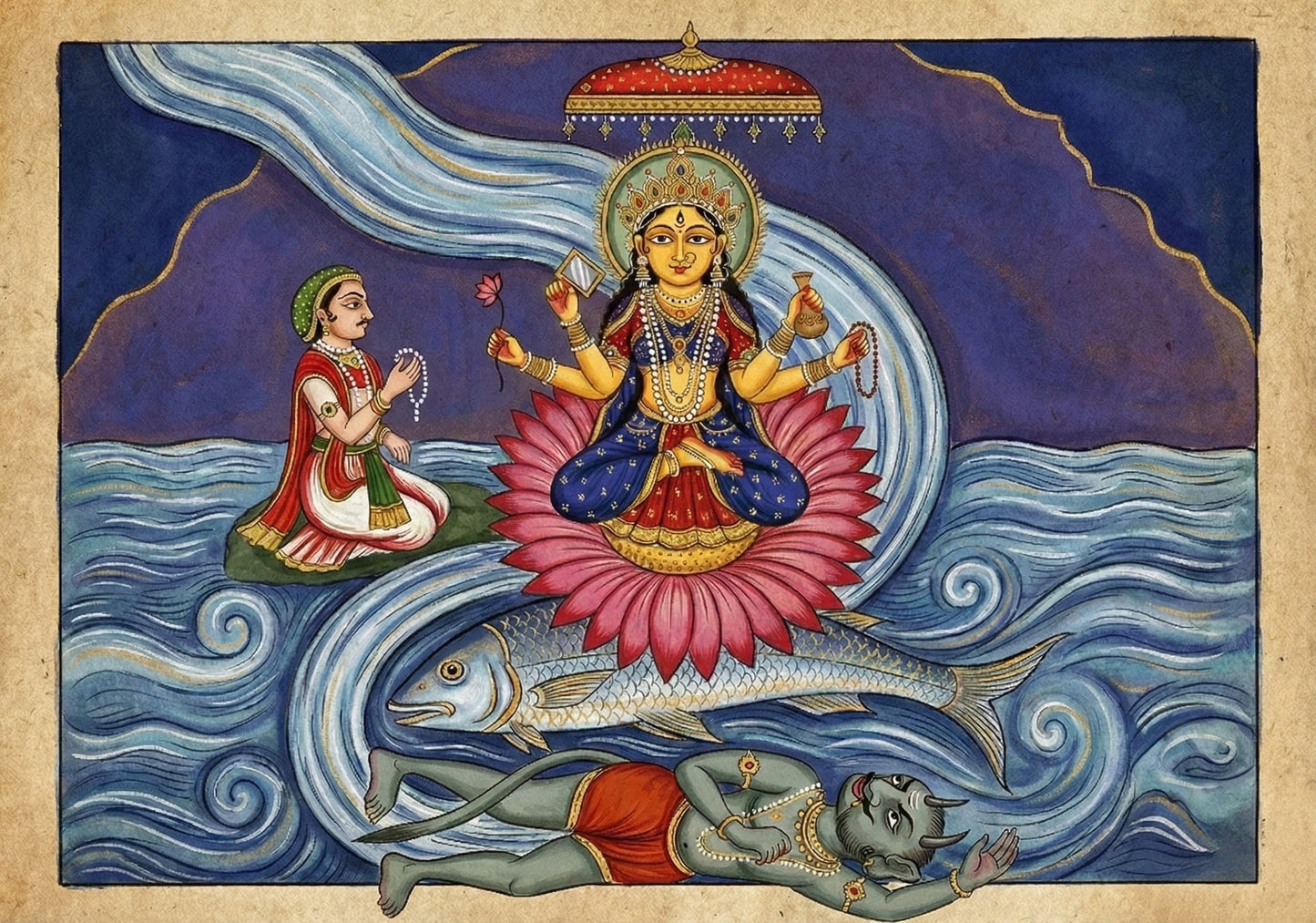 Goddess Vitasta Miniature Painting 19th Century restored