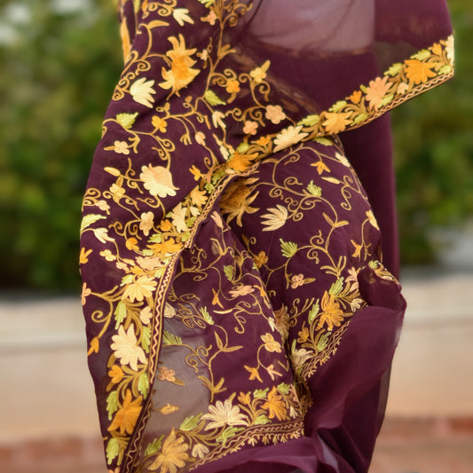 Aariwork Wine Saree