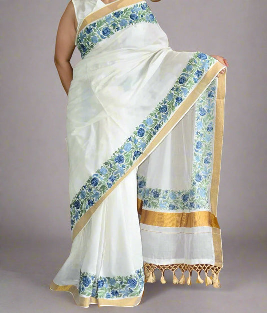 Blue Aariwork Saree