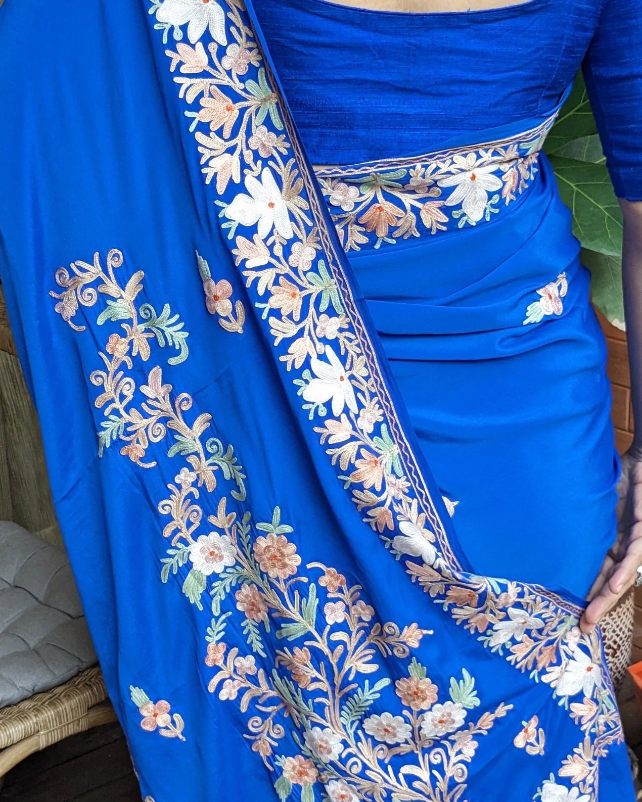 Blue Aariwork Saree