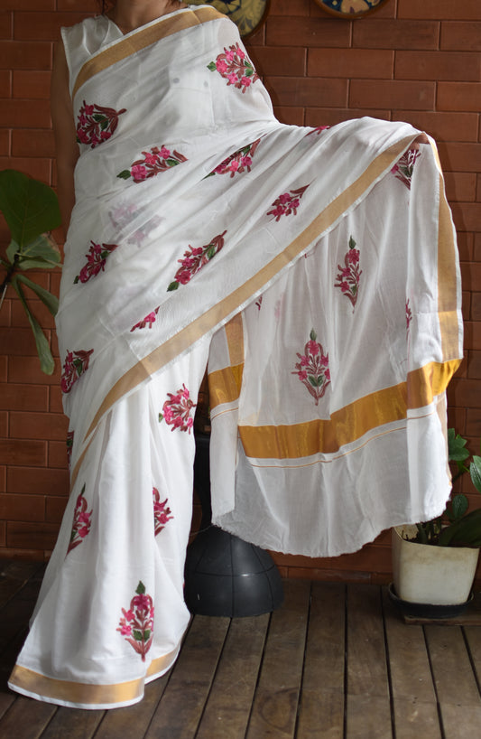 Pink Aariwork Saree