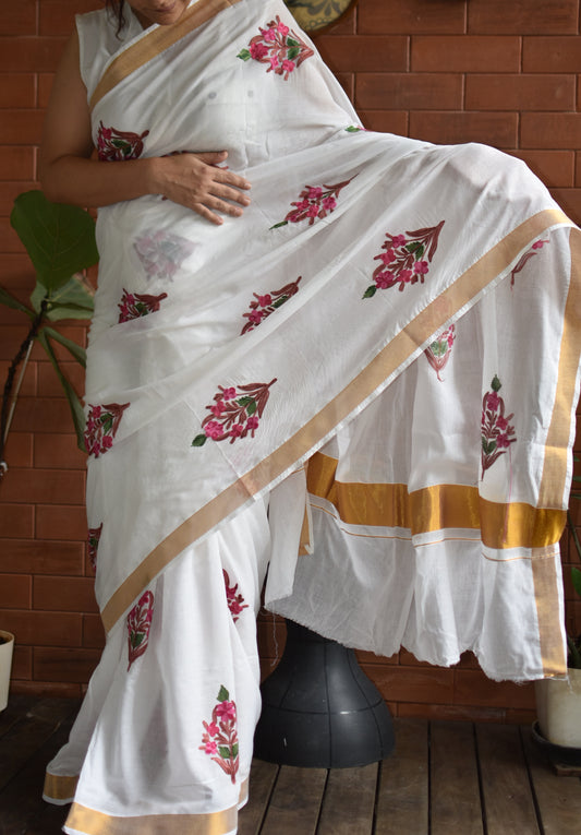Pink Aariwork Saree