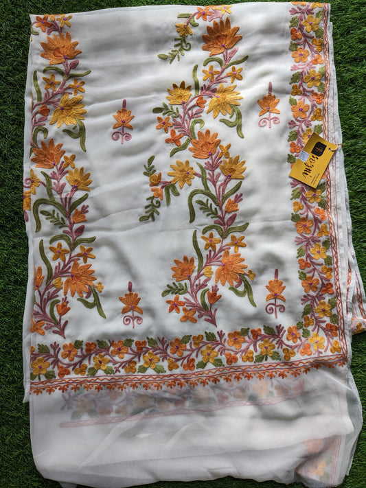 White Aariwork Saree